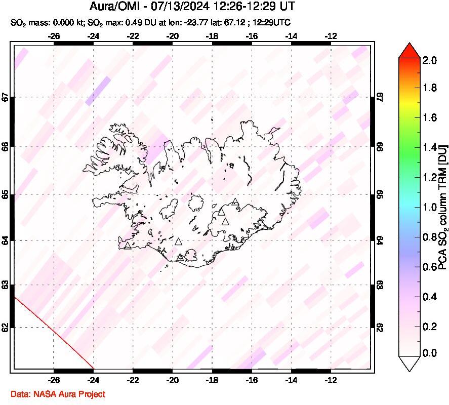 A sulfur dioxide image over Iceland on Jul 13, 2024.