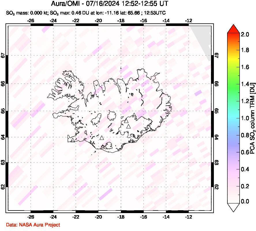 A sulfur dioxide image over Iceland on Jul 16, 2024.