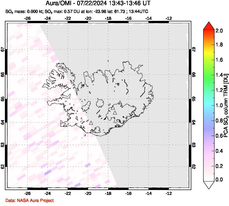 A sulfur dioxide image over Iceland on Jul 22, 2024.