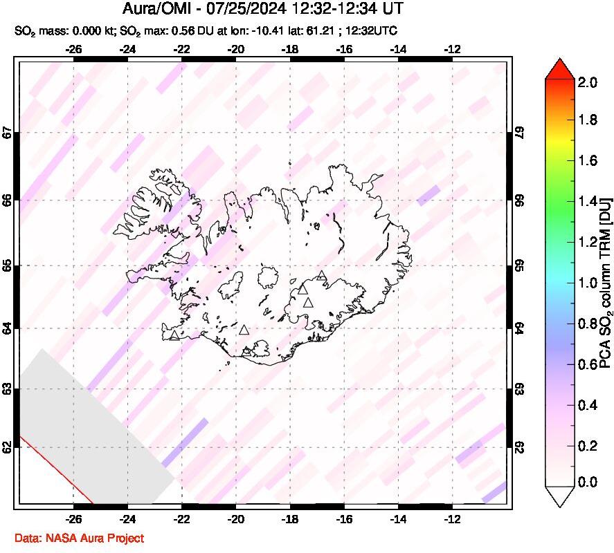 A sulfur dioxide image over Iceland on Jul 25, 2024.