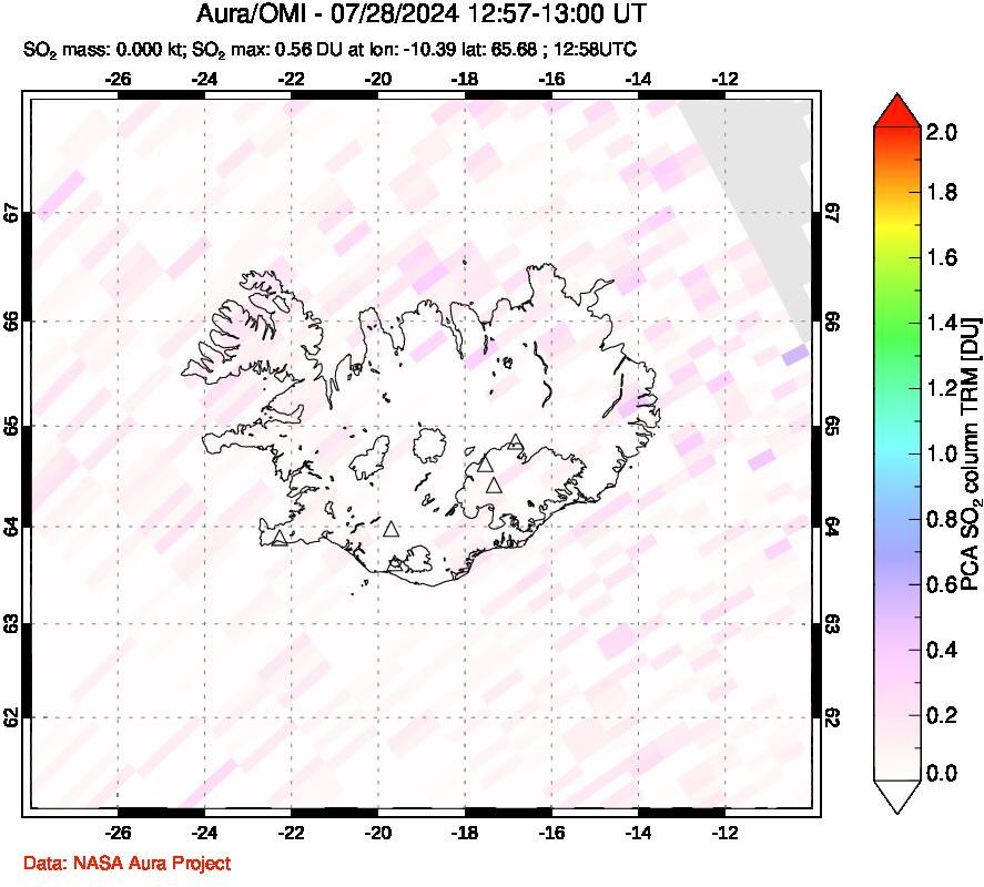 A sulfur dioxide image over Iceland on Jul 28, 2024.