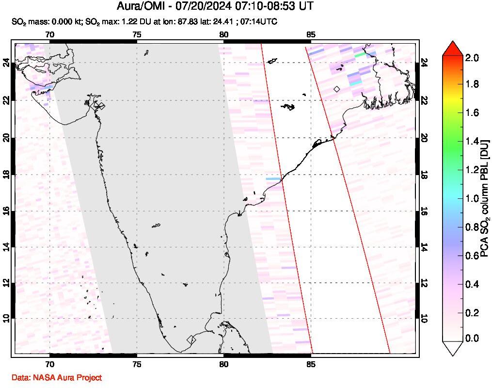 A sulfur dioxide image over India on Jul 20, 2024.