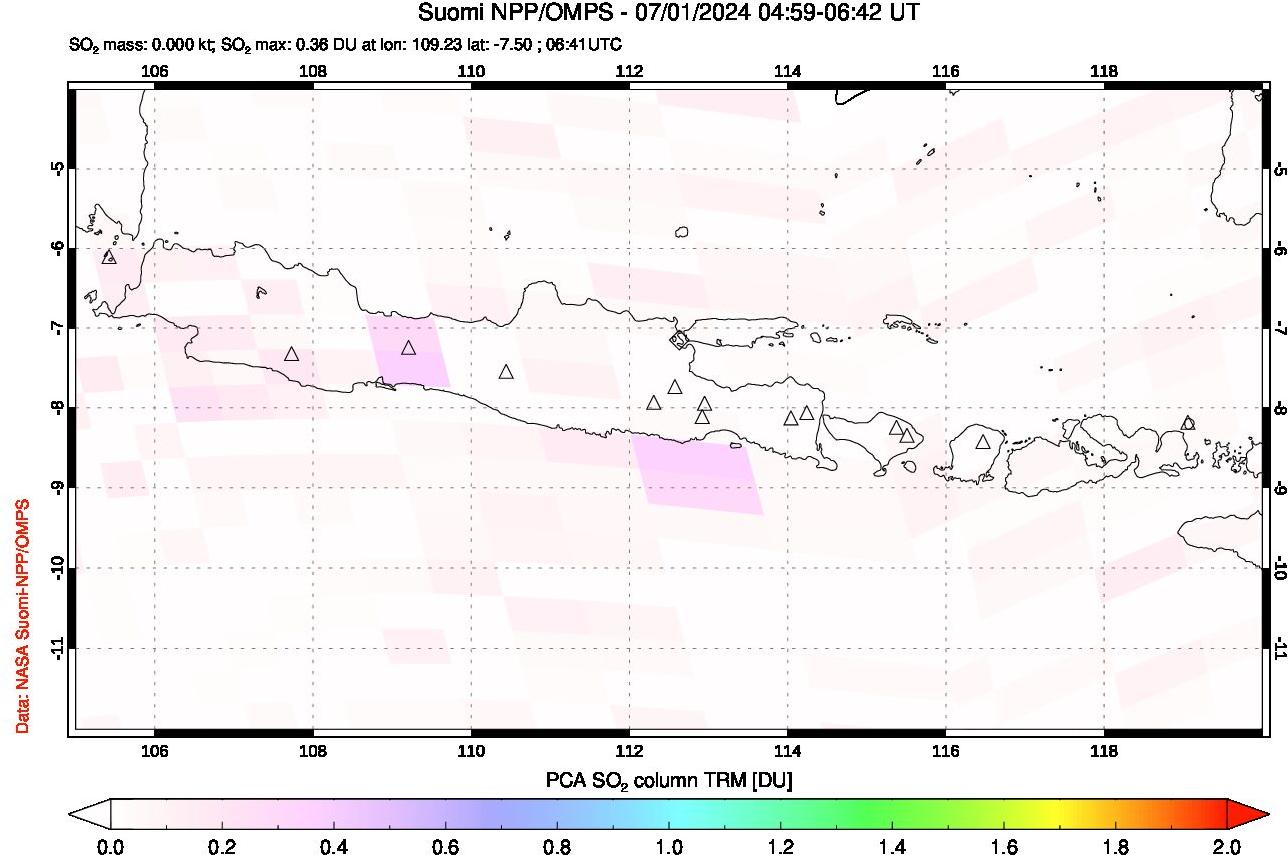 A sulfur dioxide image over Java, Indonesia on Jul 01, 2024.