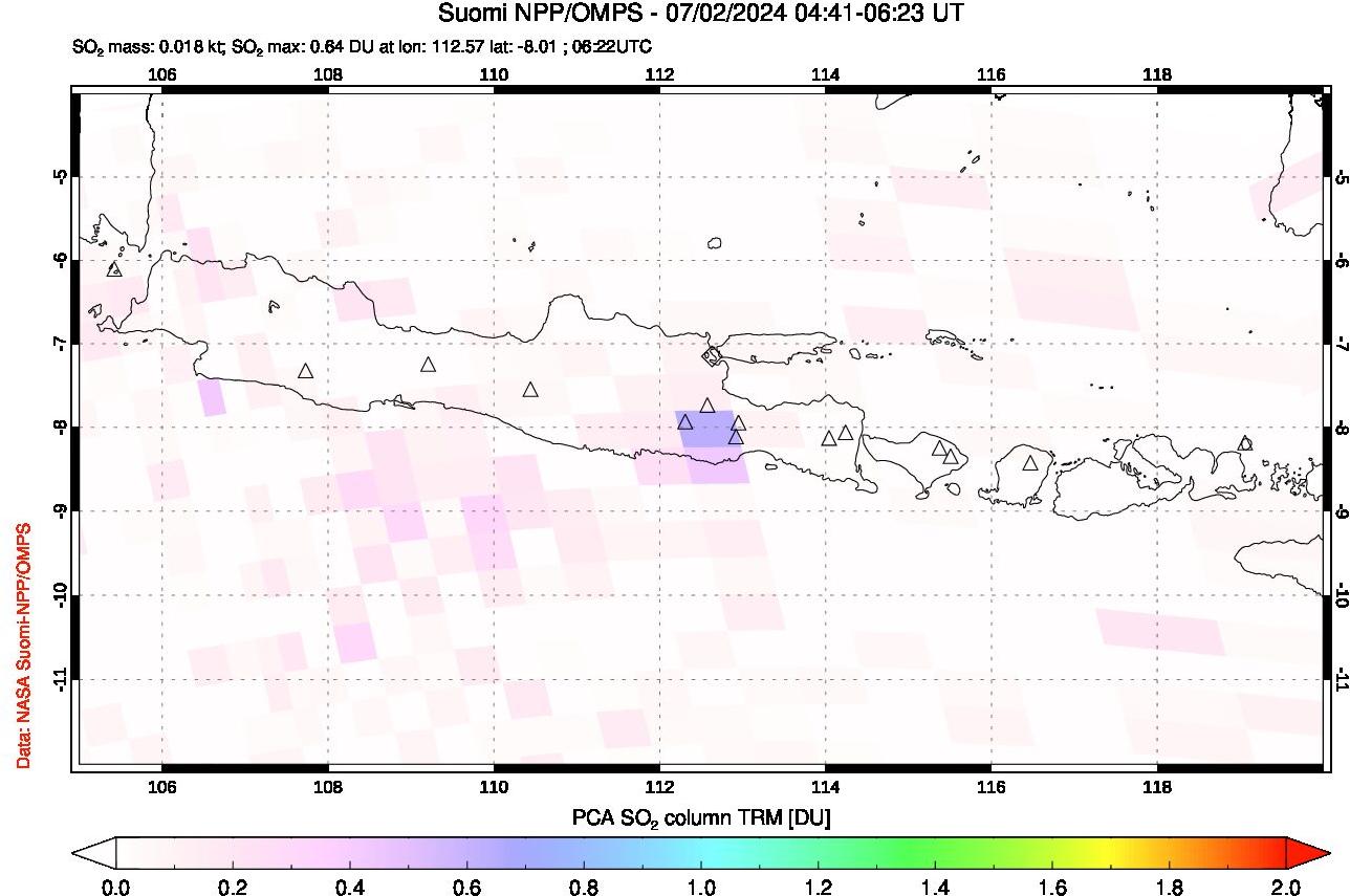 A sulfur dioxide image over Java, Indonesia on Jul 02, 2024.