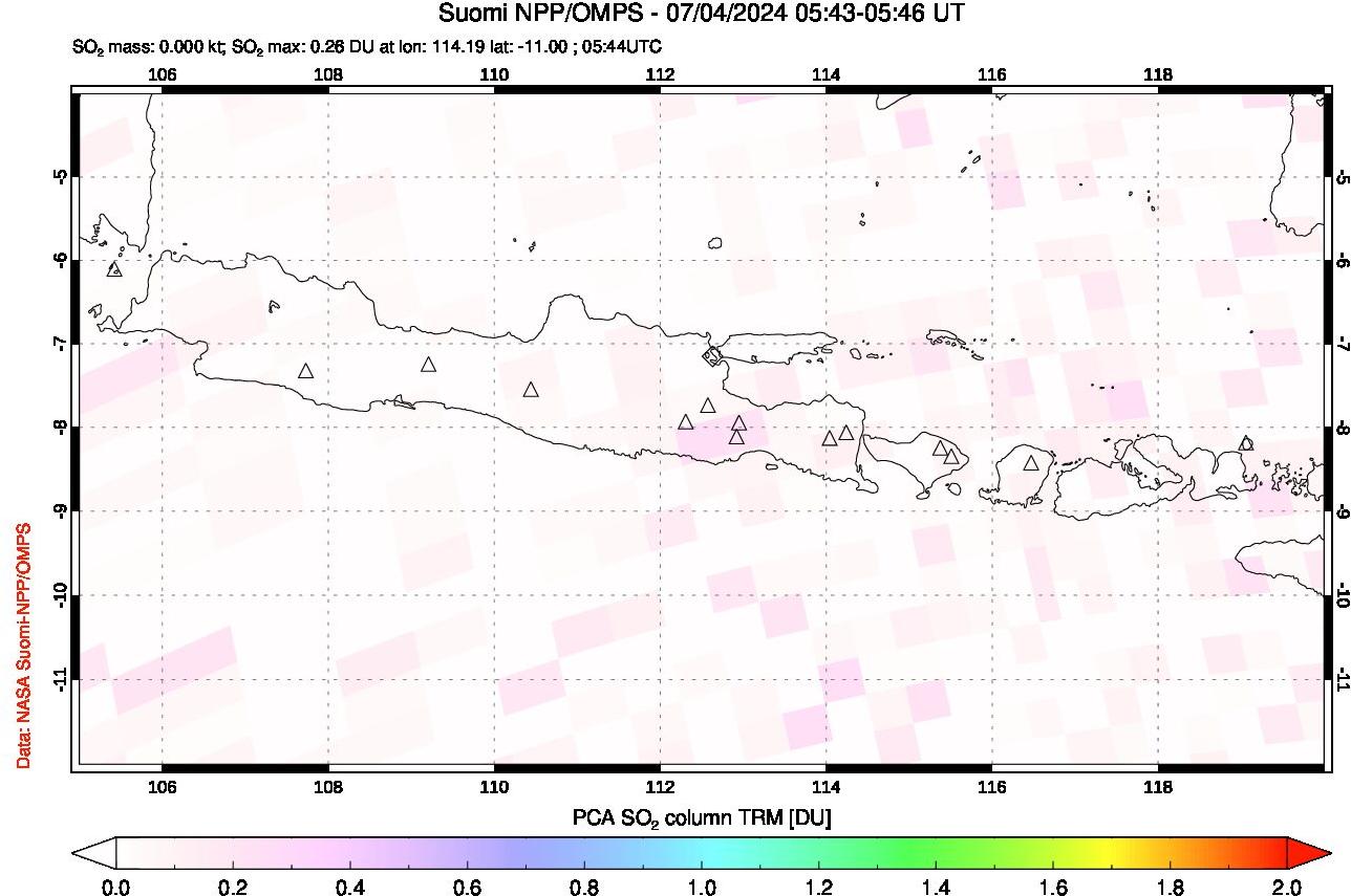 A sulfur dioxide image over Java, Indonesia on Jul 04, 2024.