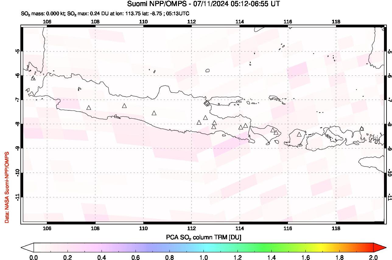 A sulfur dioxide image over Java, Indonesia on Jul 11, 2024.