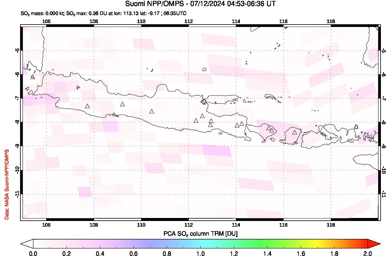 A sulfur dioxide image over Java, Indonesia on Jul 12, 2024.