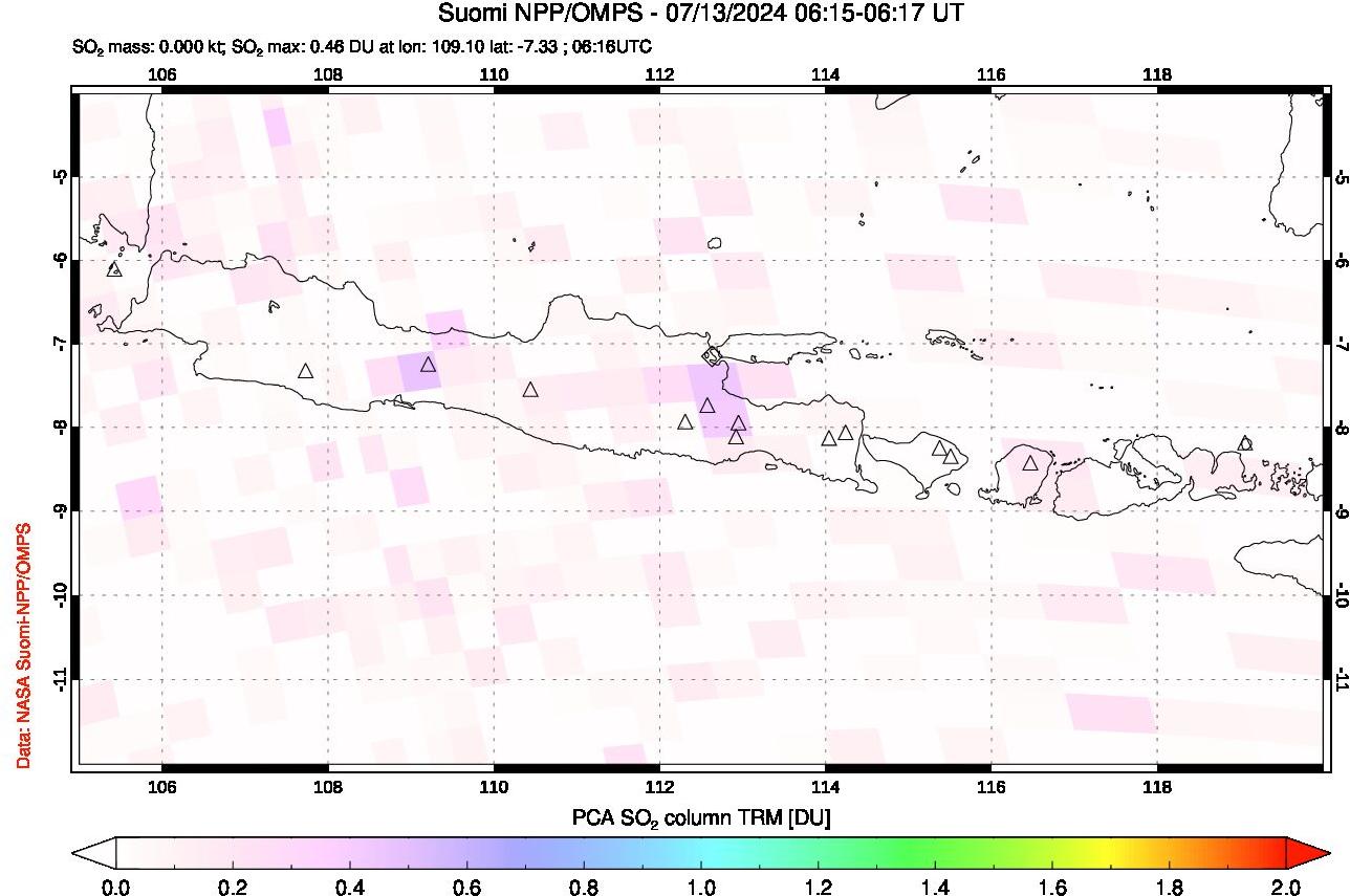 A sulfur dioxide image over Java, Indonesia on Jul 13, 2024.