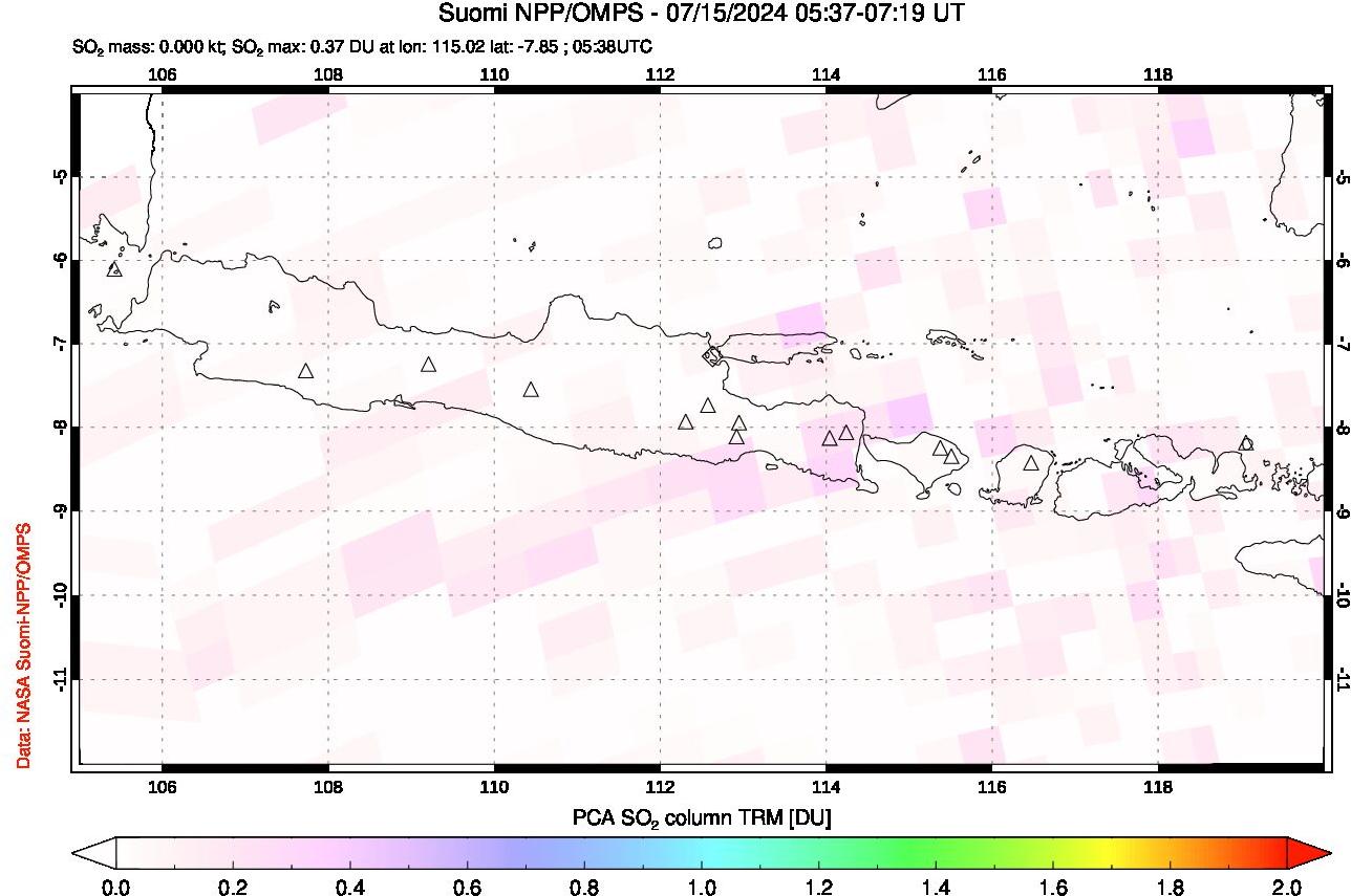 A sulfur dioxide image over Java, Indonesia on Jul 15, 2024.