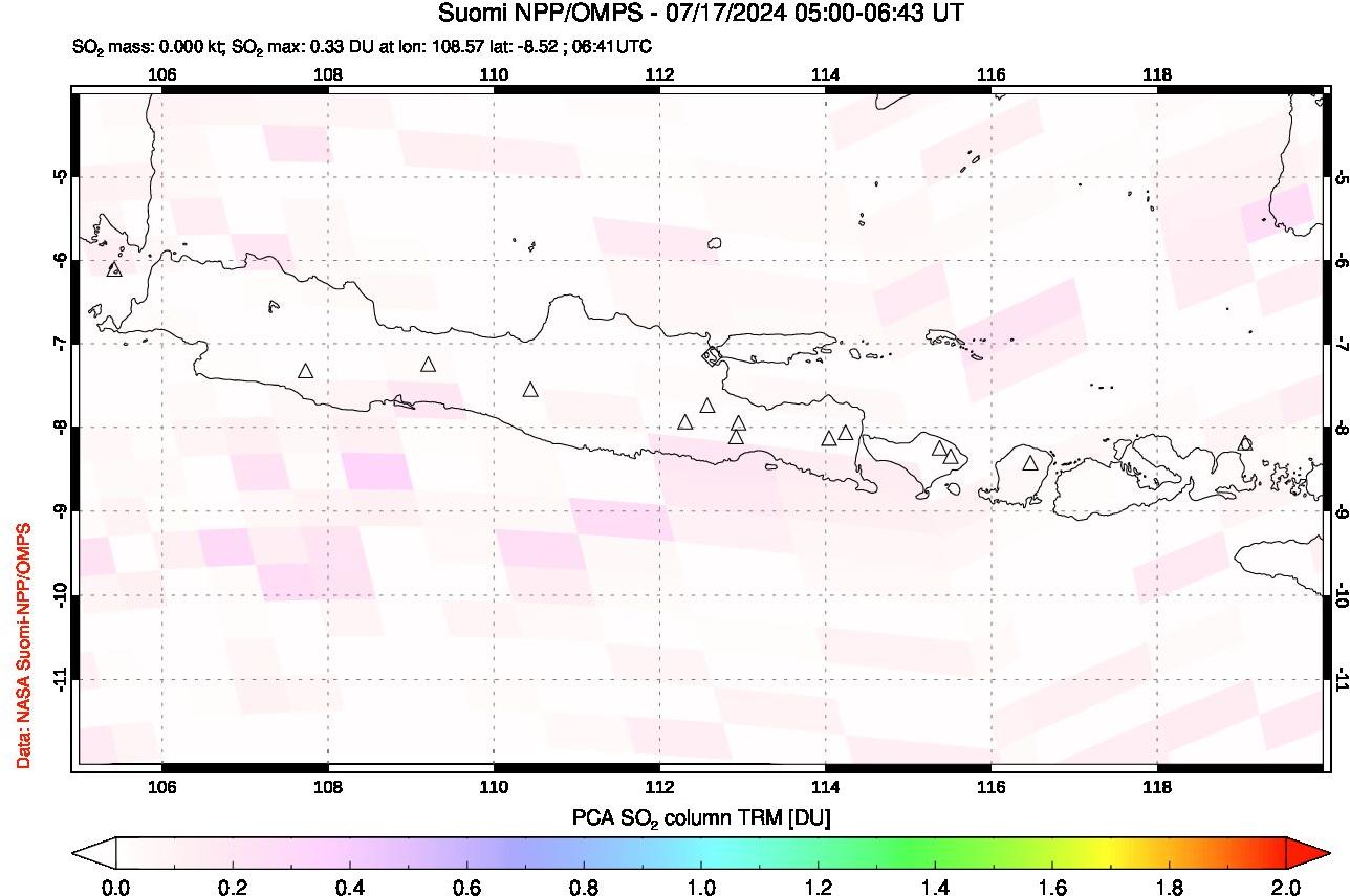 A sulfur dioxide image over Java, Indonesia on Jul 17, 2024.