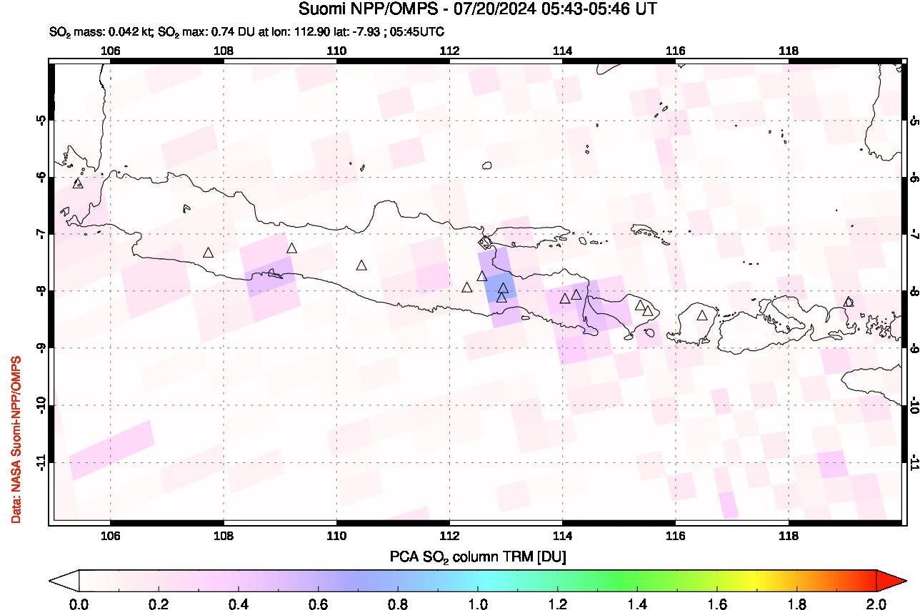 A sulfur dioxide image over Java, Indonesia on Jul 20, 2024.