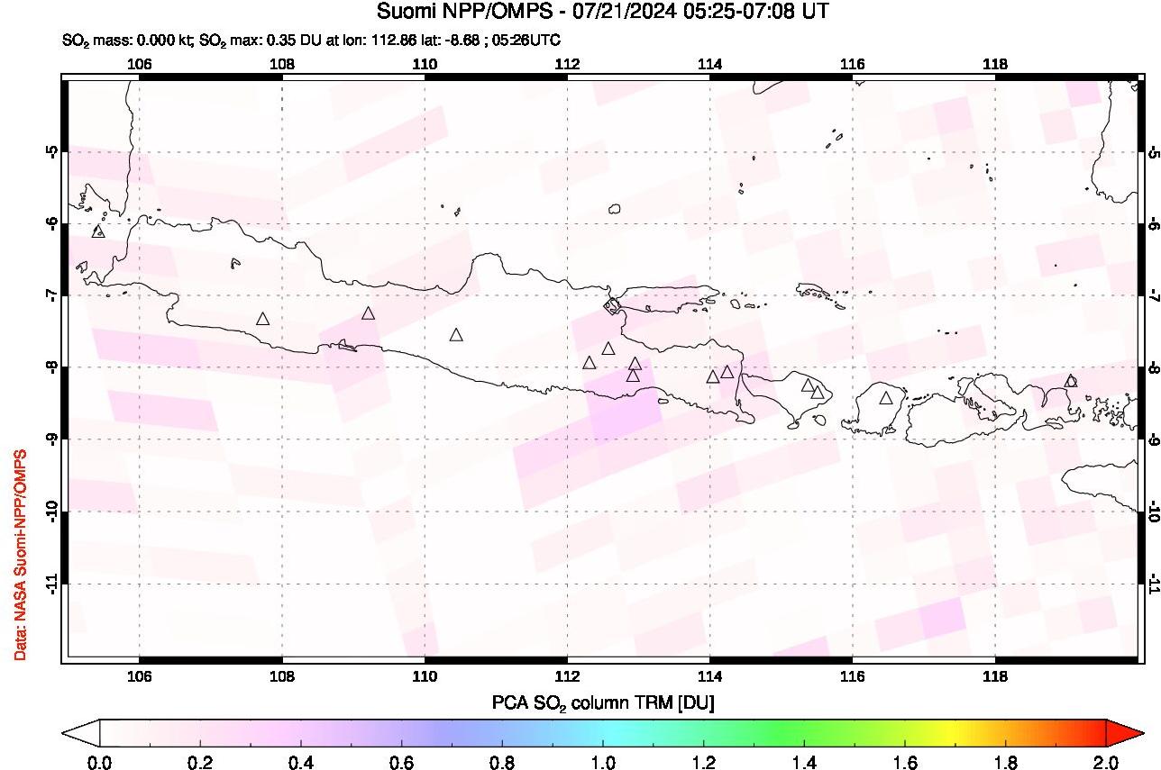 A sulfur dioxide image over Java, Indonesia on Jul 21, 2024.