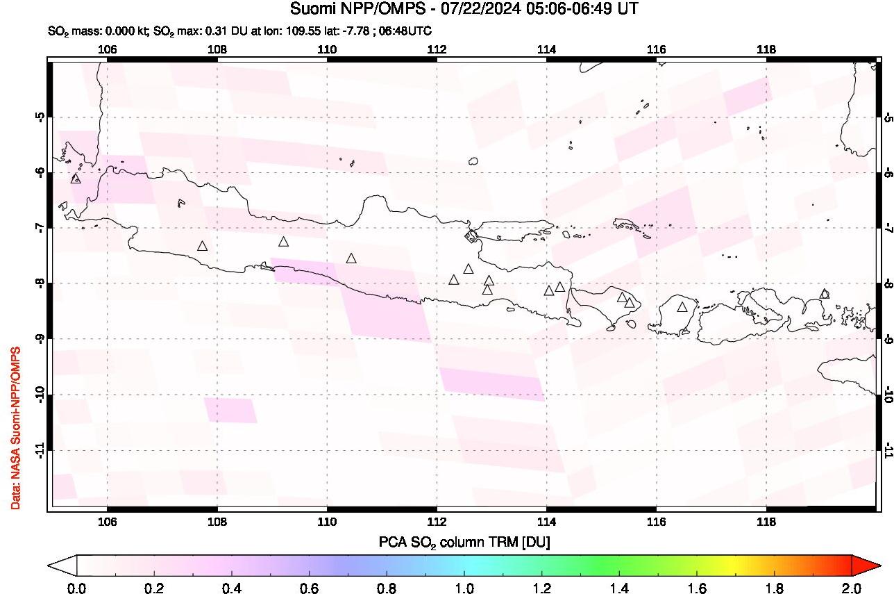 A sulfur dioxide image over Java, Indonesia on Jul 22, 2024.