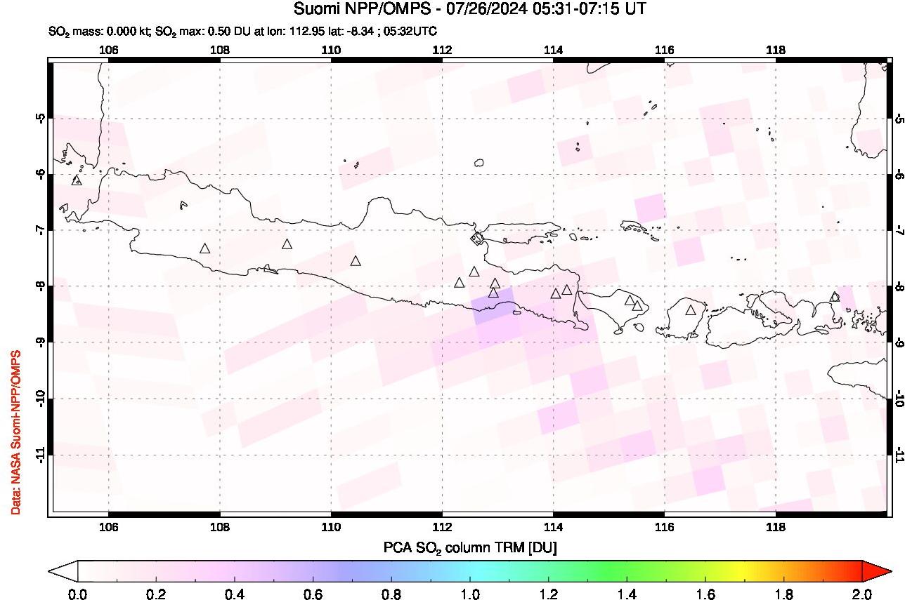 A sulfur dioxide image over Java, Indonesia on Jul 26, 2024.