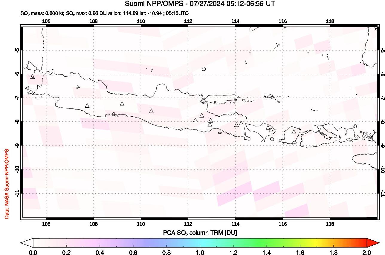 A sulfur dioxide image over Java, Indonesia on Jul 27, 2024.