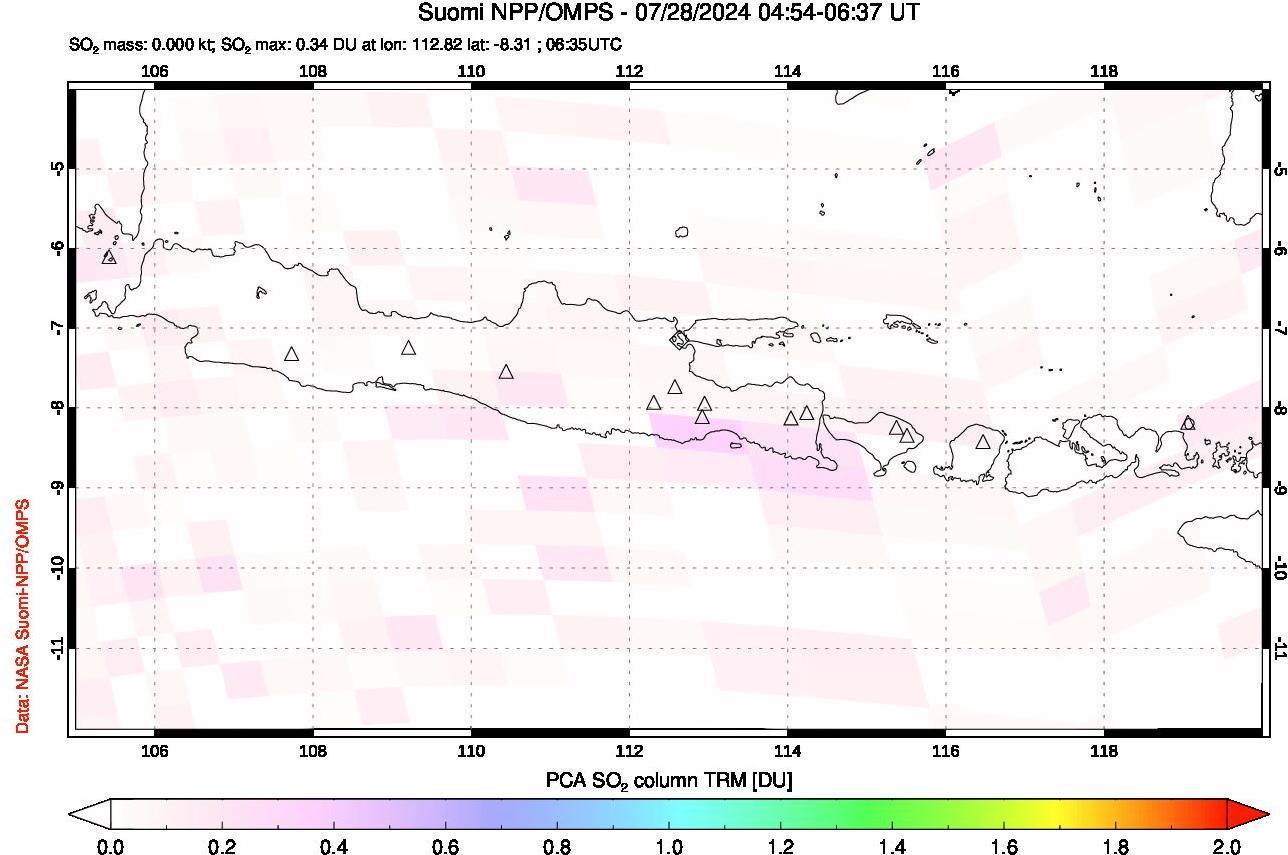 A sulfur dioxide image over Java, Indonesia on Jul 28, 2024.