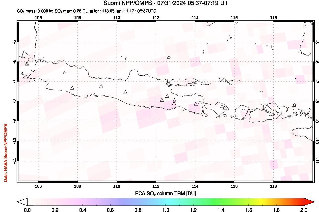 A sulfur dioxide image over Java, Indonesia on Jul 31, 2024.