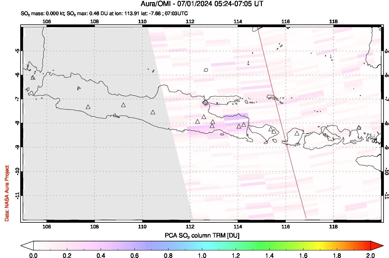 A sulfur dioxide image over Java, Indonesia on Jul 01, 2024.