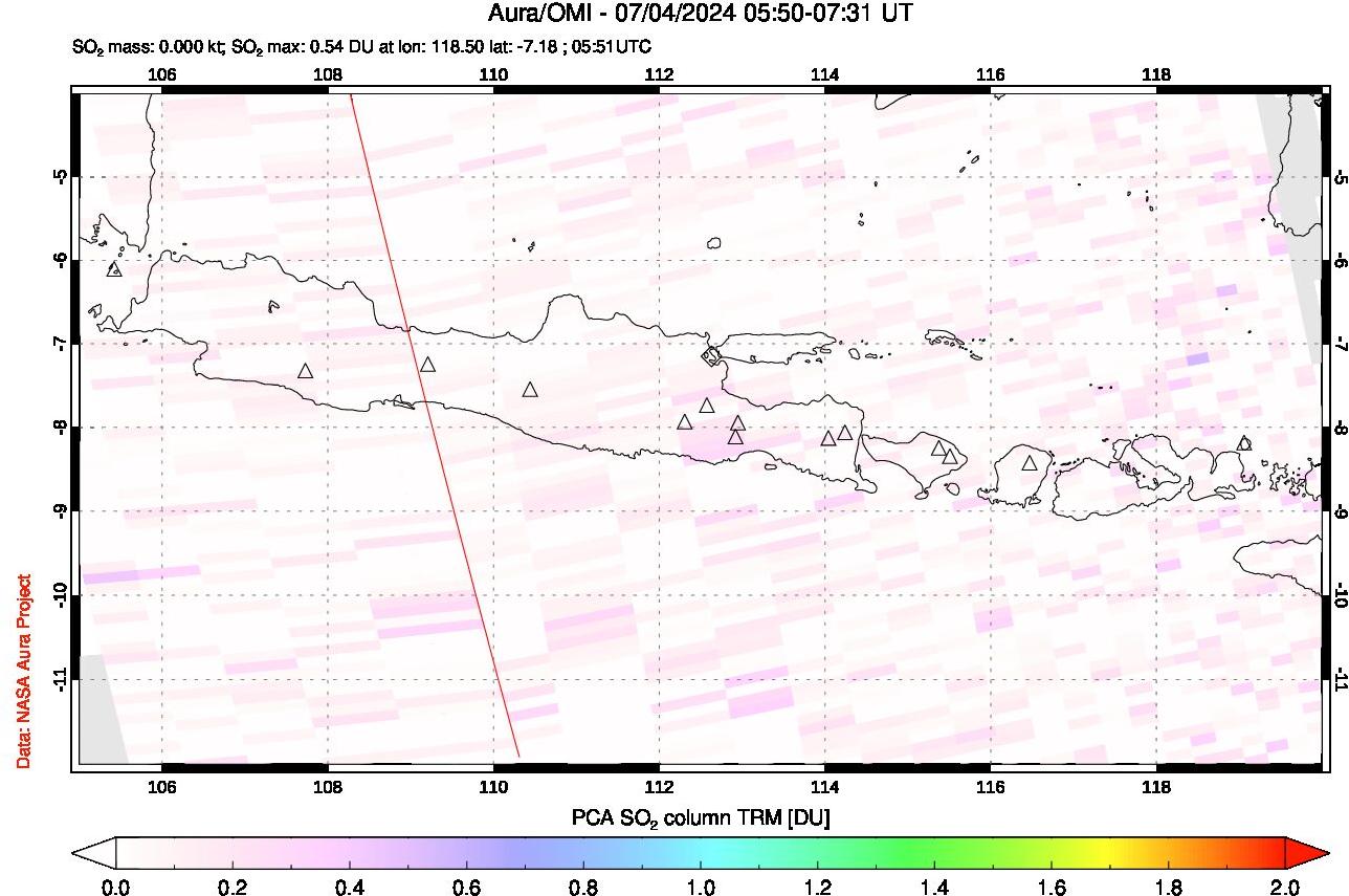 A sulfur dioxide image over Java, Indonesia on Jul 04, 2024.