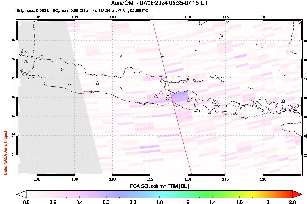 A sulfur dioxide image over Java, Indonesia on Jul 06, 2024.