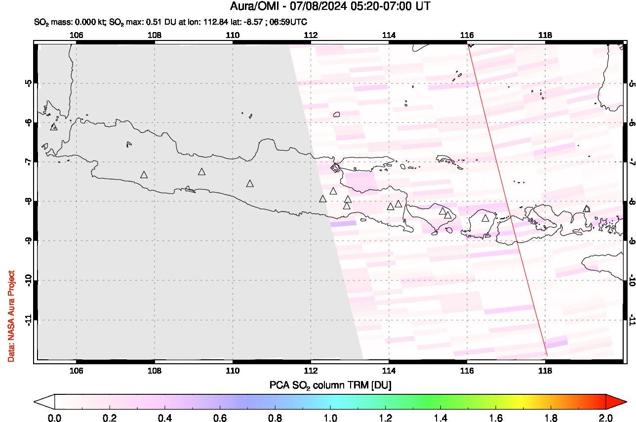 A sulfur dioxide image over Java, Indonesia on Jul 08, 2024.