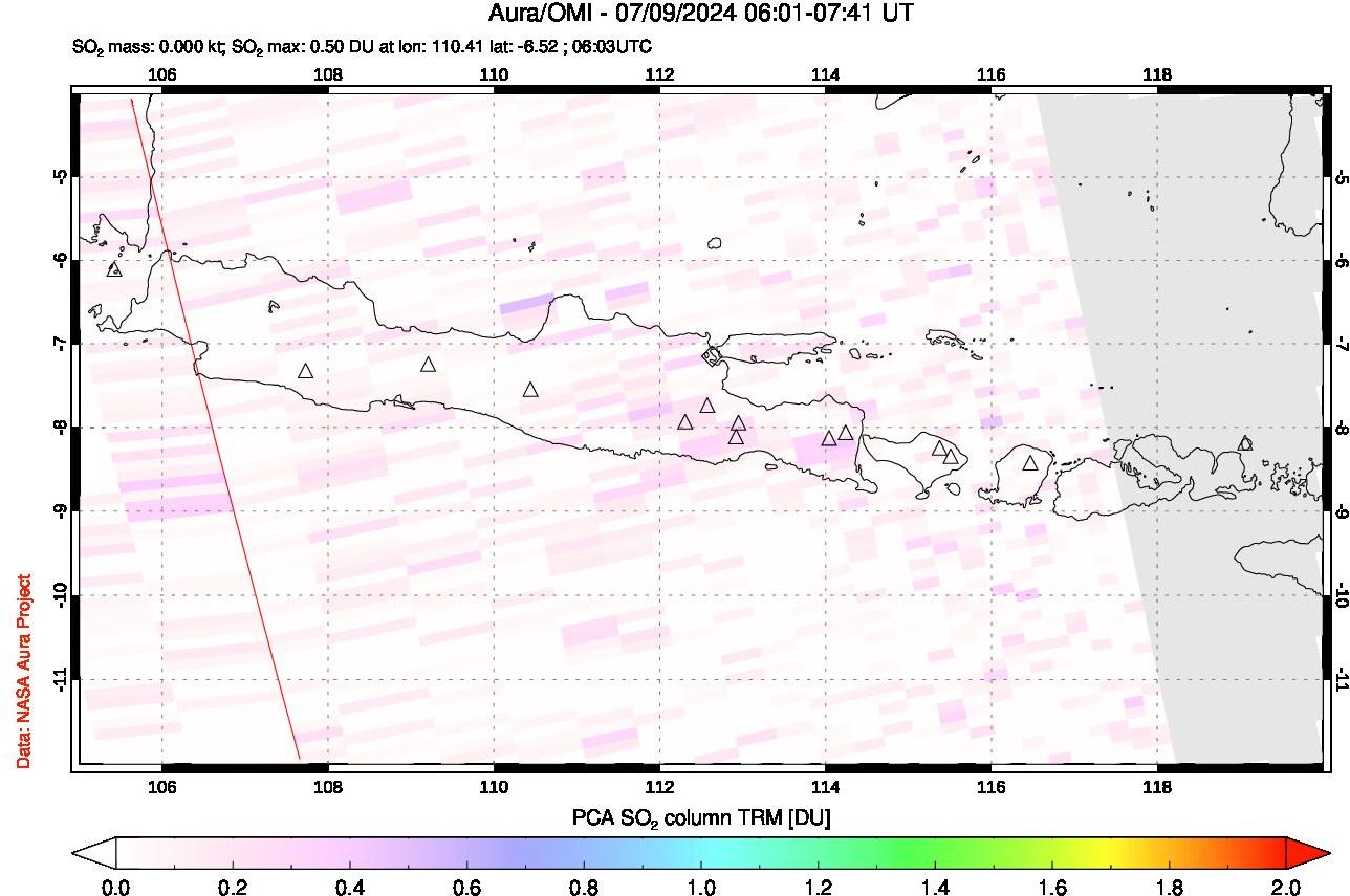 A sulfur dioxide image over Java, Indonesia on Jul 09, 2024.