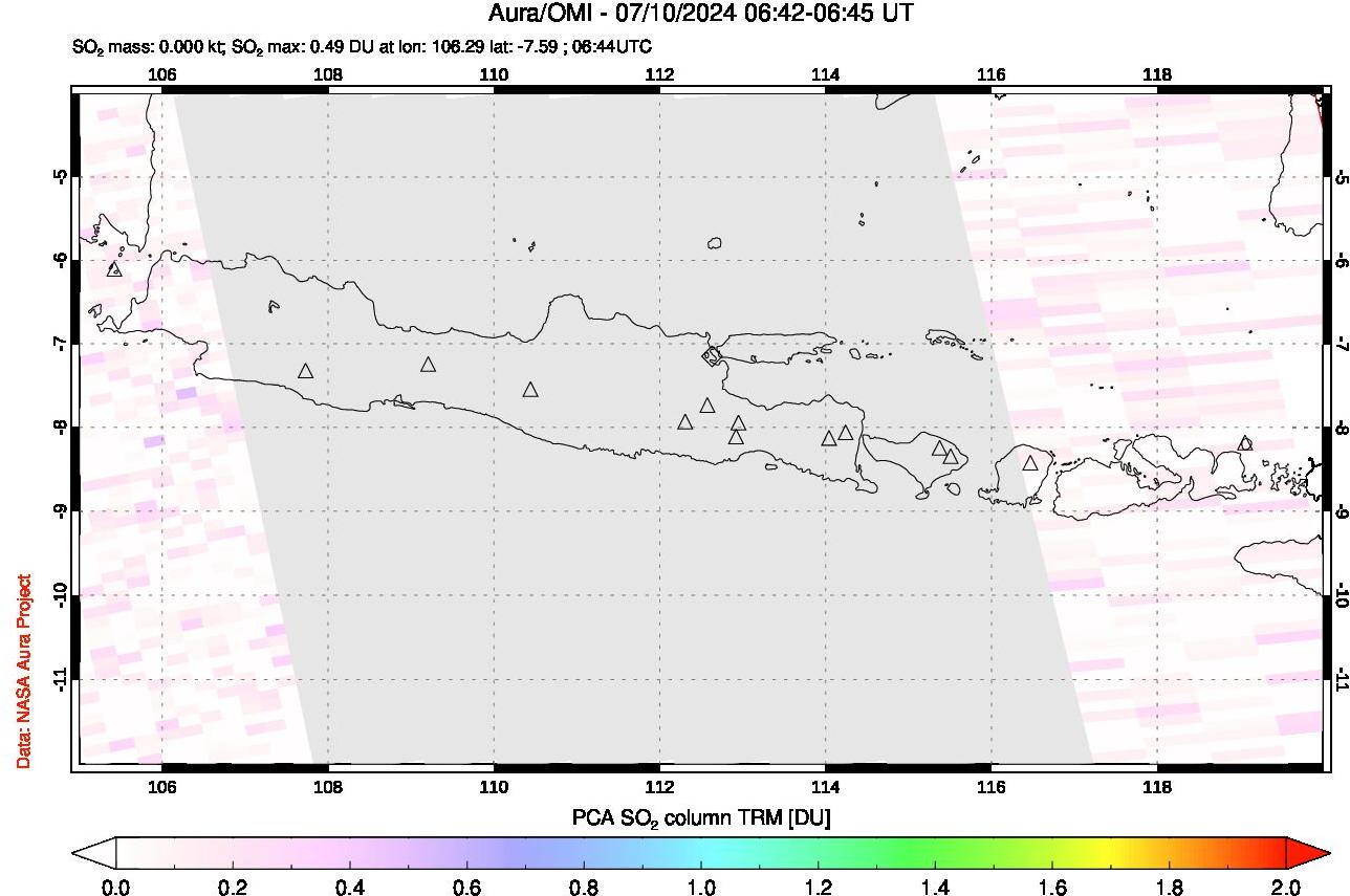 A sulfur dioxide image over Java, Indonesia on Jul 10, 2024.