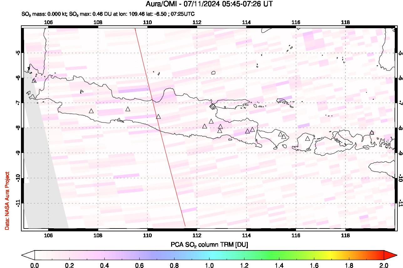 A sulfur dioxide image over Java, Indonesia on Jul 11, 2024.