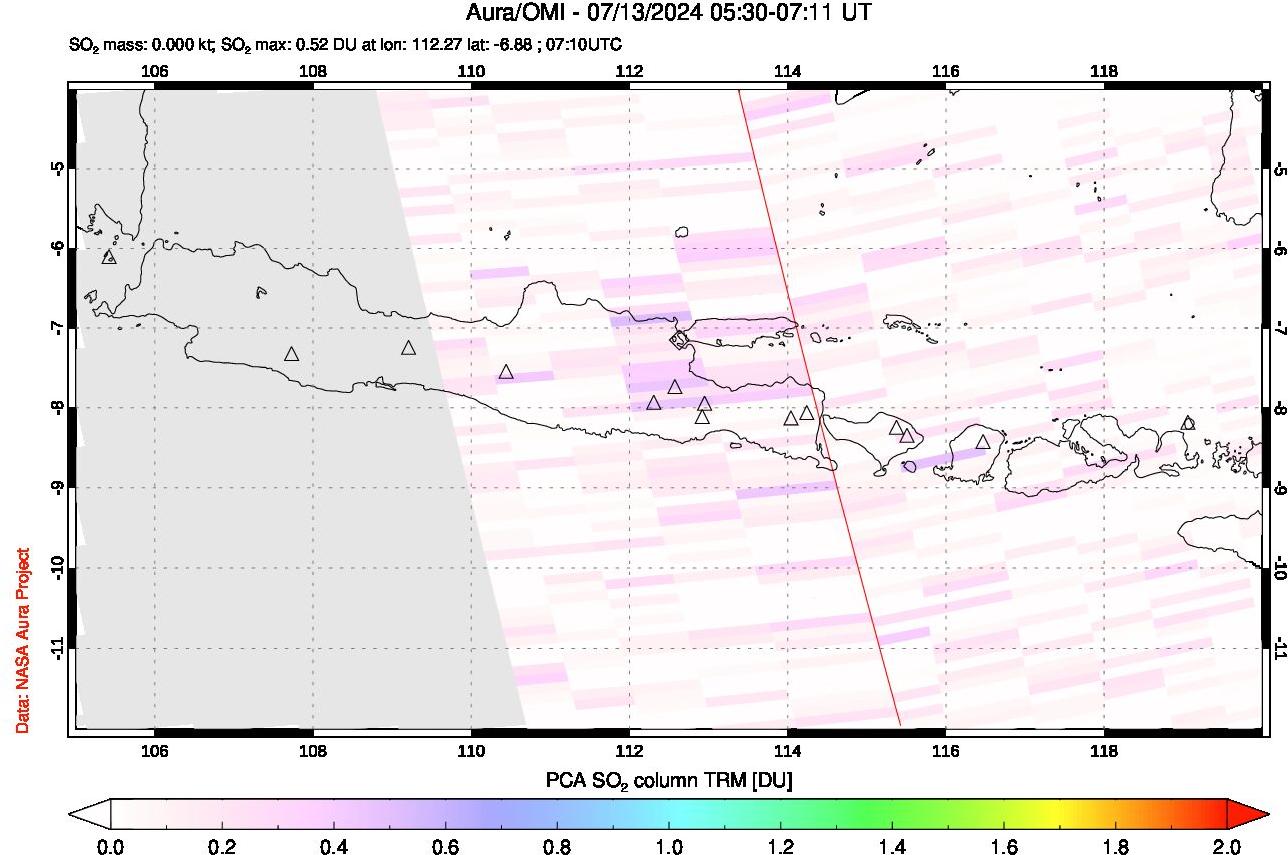 A sulfur dioxide image over Java, Indonesia on Jul 13, 2024.