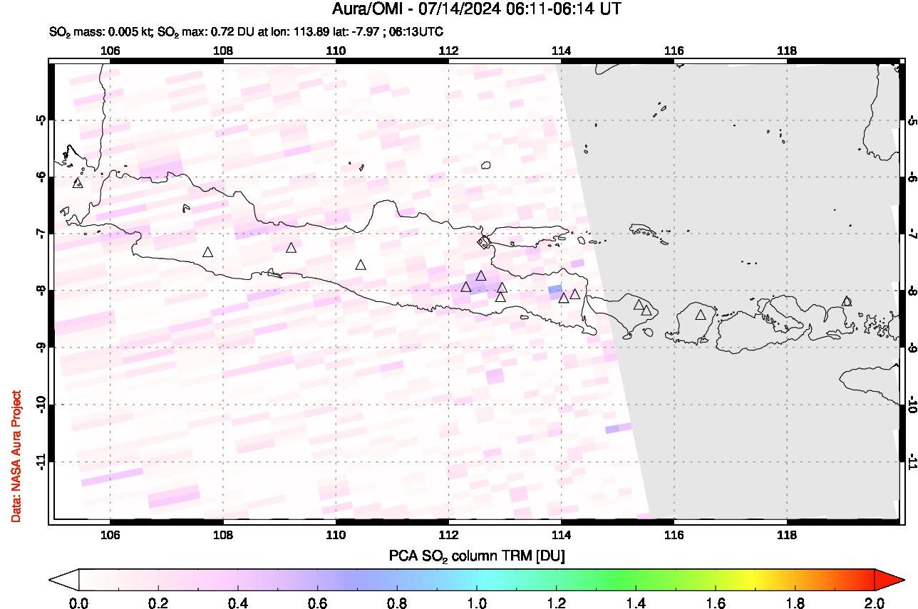 A sulfur dioxide image over Java, Indonesia on Jul 14, 2024.