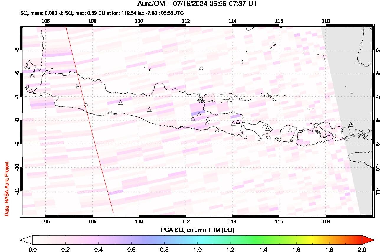 A sulfur dioxide image over Java, Indonesia on Jul 16, 2024.