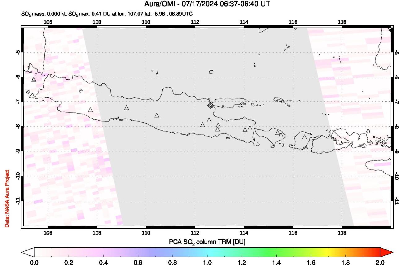 A sulfur dioxide image over Java, Indonesia on Jul 17, 2024.