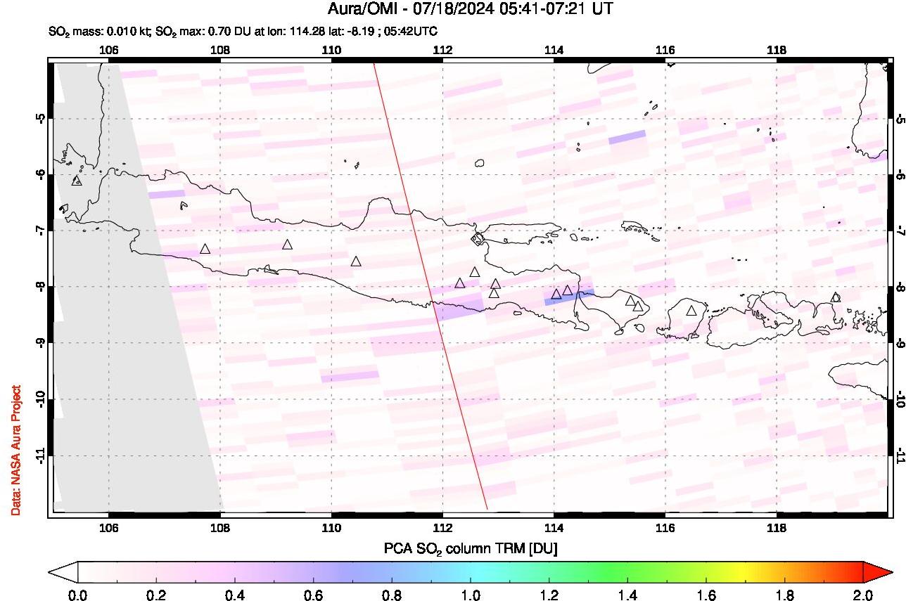 A sulfur dioxide image over Java, Indonesia on Jul 18, 2024.