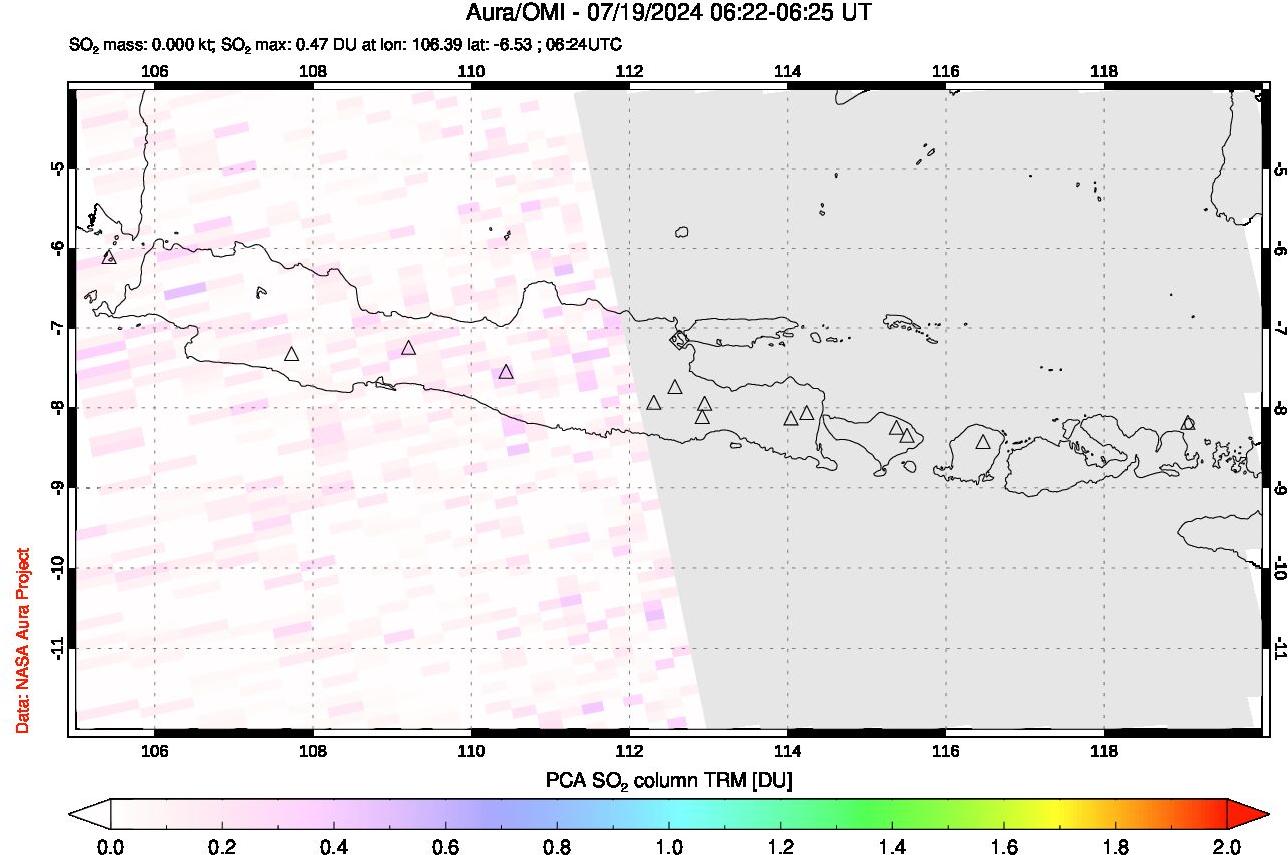 A sulfur dioxide image over Java, Indonesia on Jul 19, 2024.