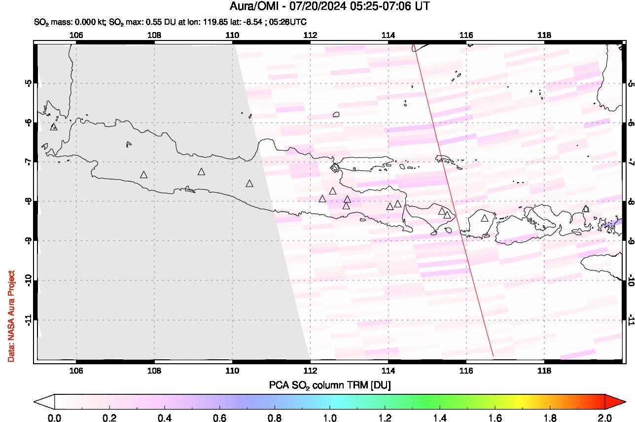 A sulfur dioxide image over Java, Indonesia on Jul 20, 2024.