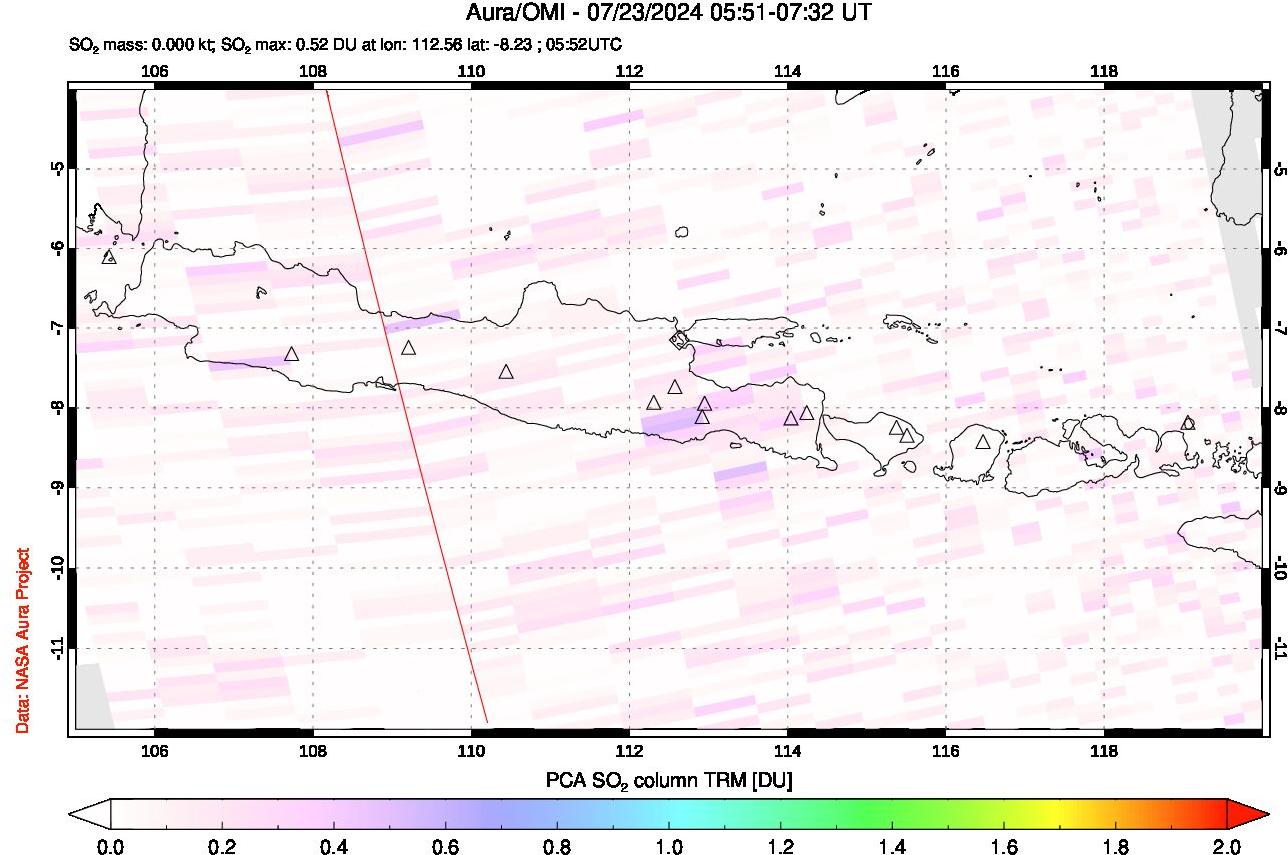 A sulfur dioxide image over Java, Indonesia on Jul 23, 2024.