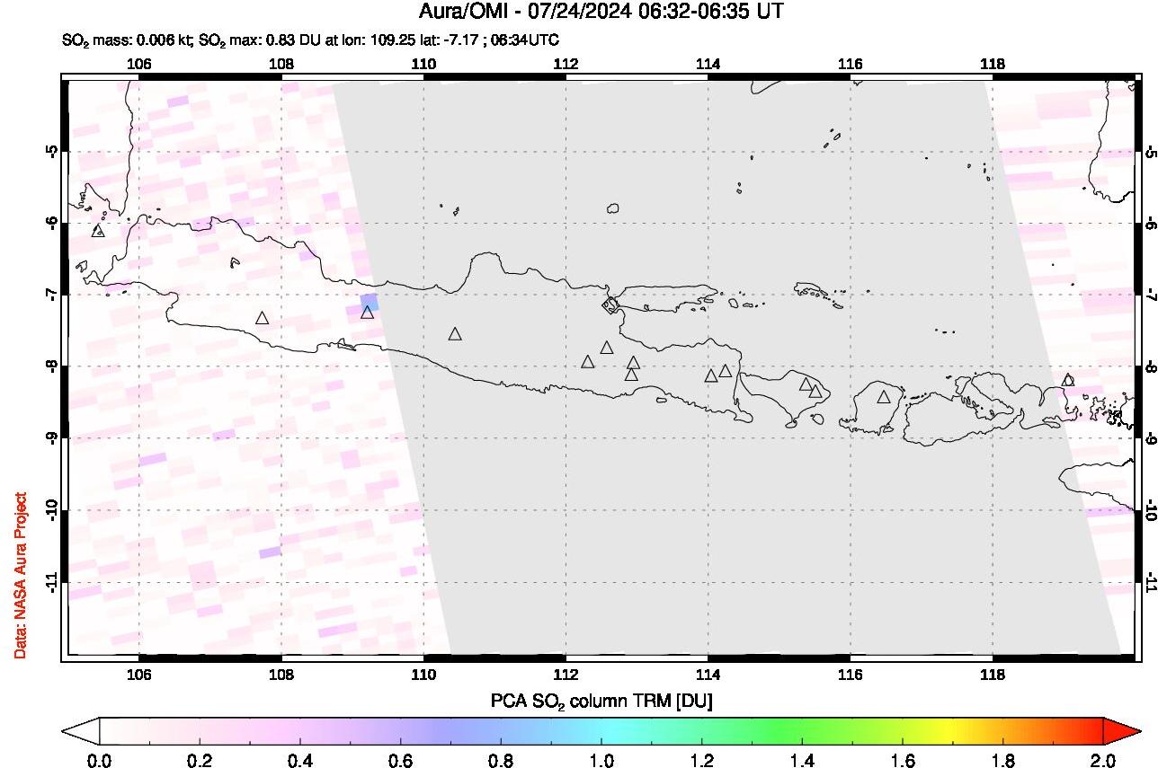 A sulfur dioxide image over Java, Indonesia on Jul 24, 2024.