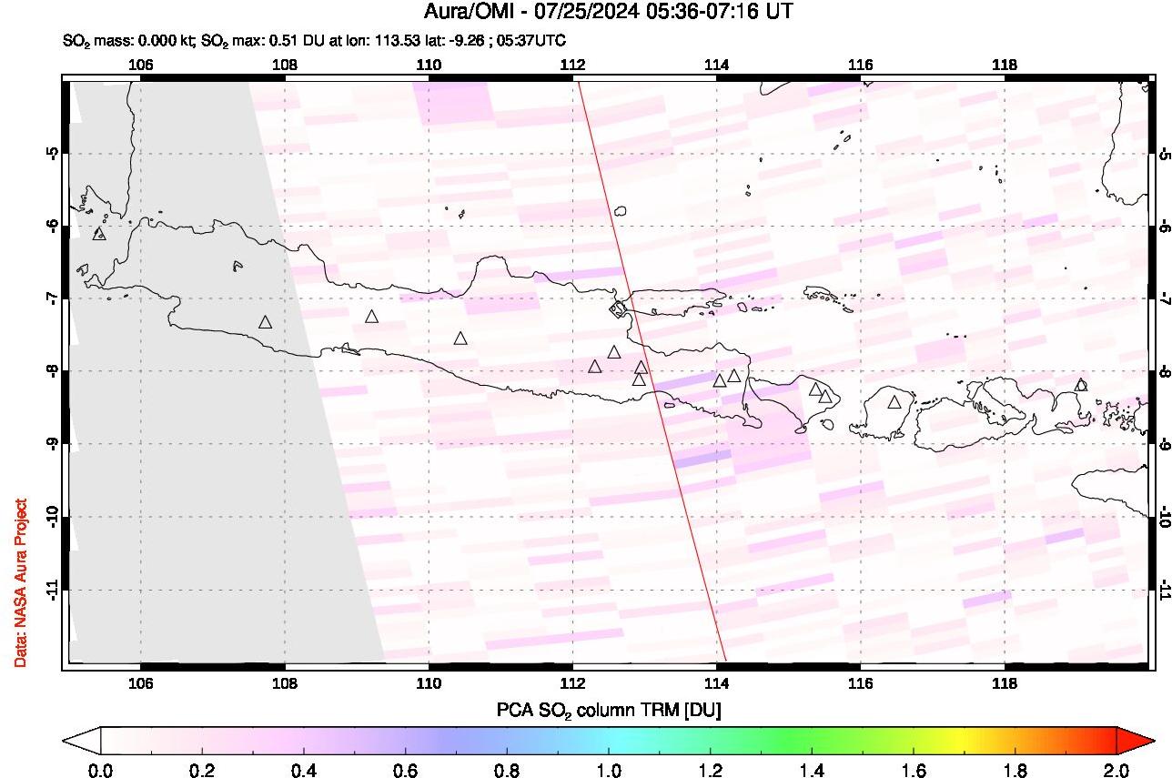 A sulfur dioxide image over Java, Indonesia on Jul 25, 2024.