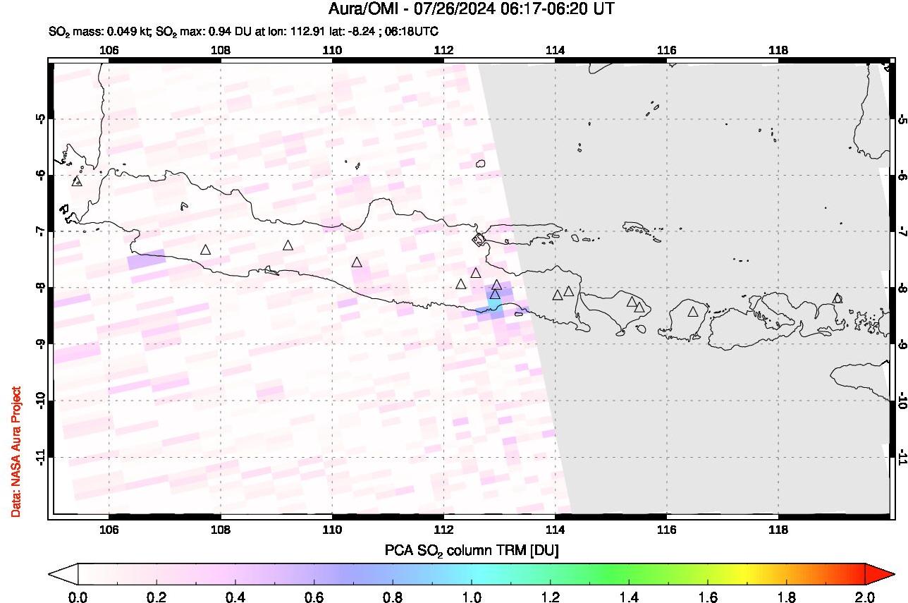 A sulfur dioxide image over Java, Indonesia on Jul 26, 2024.