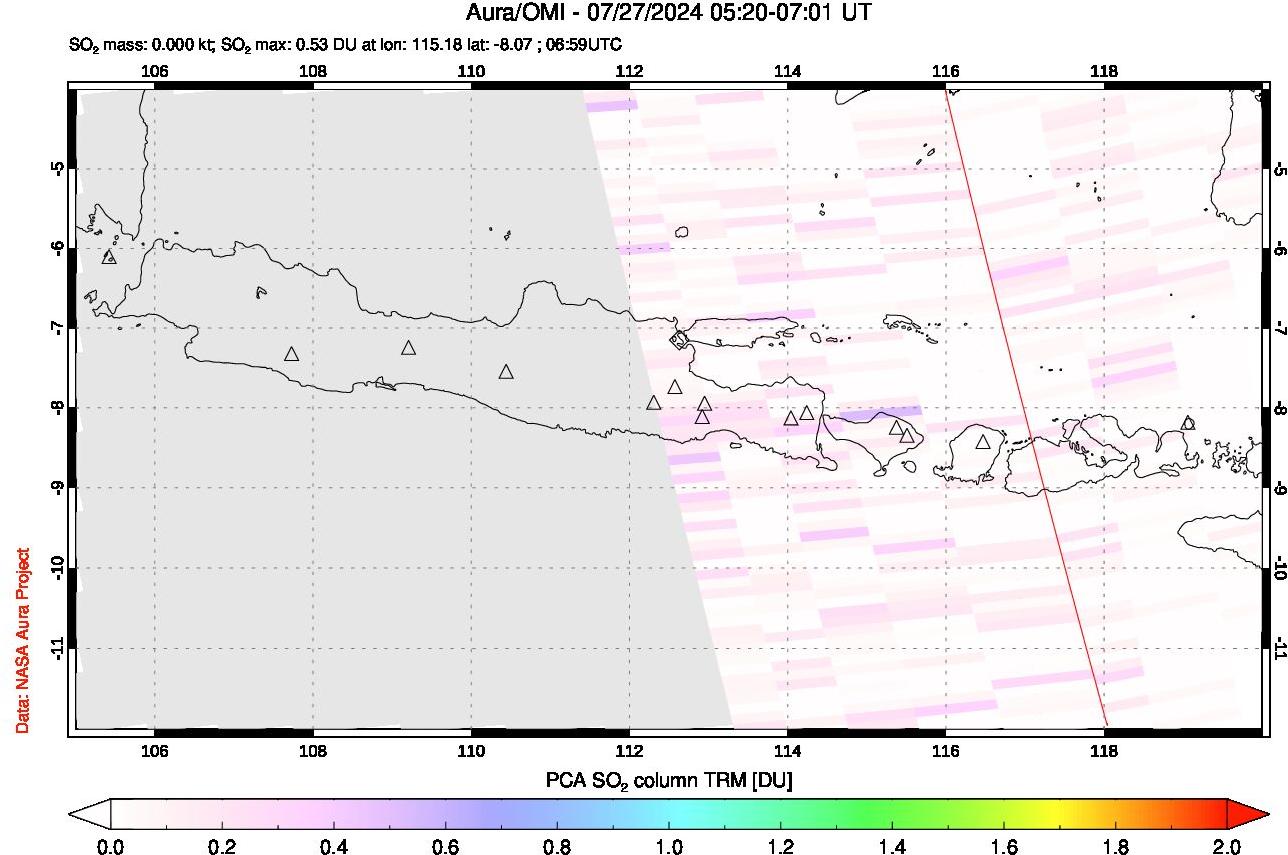 A sulfur dioxide image over Java, Indonesia on Jul 27, 2024.