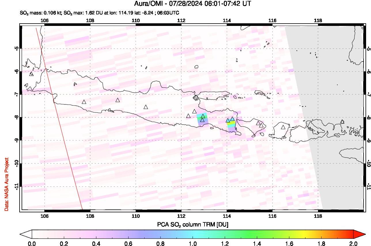 A sulfur dioxide image over Java, Indonesia on Jul 28, 2024.