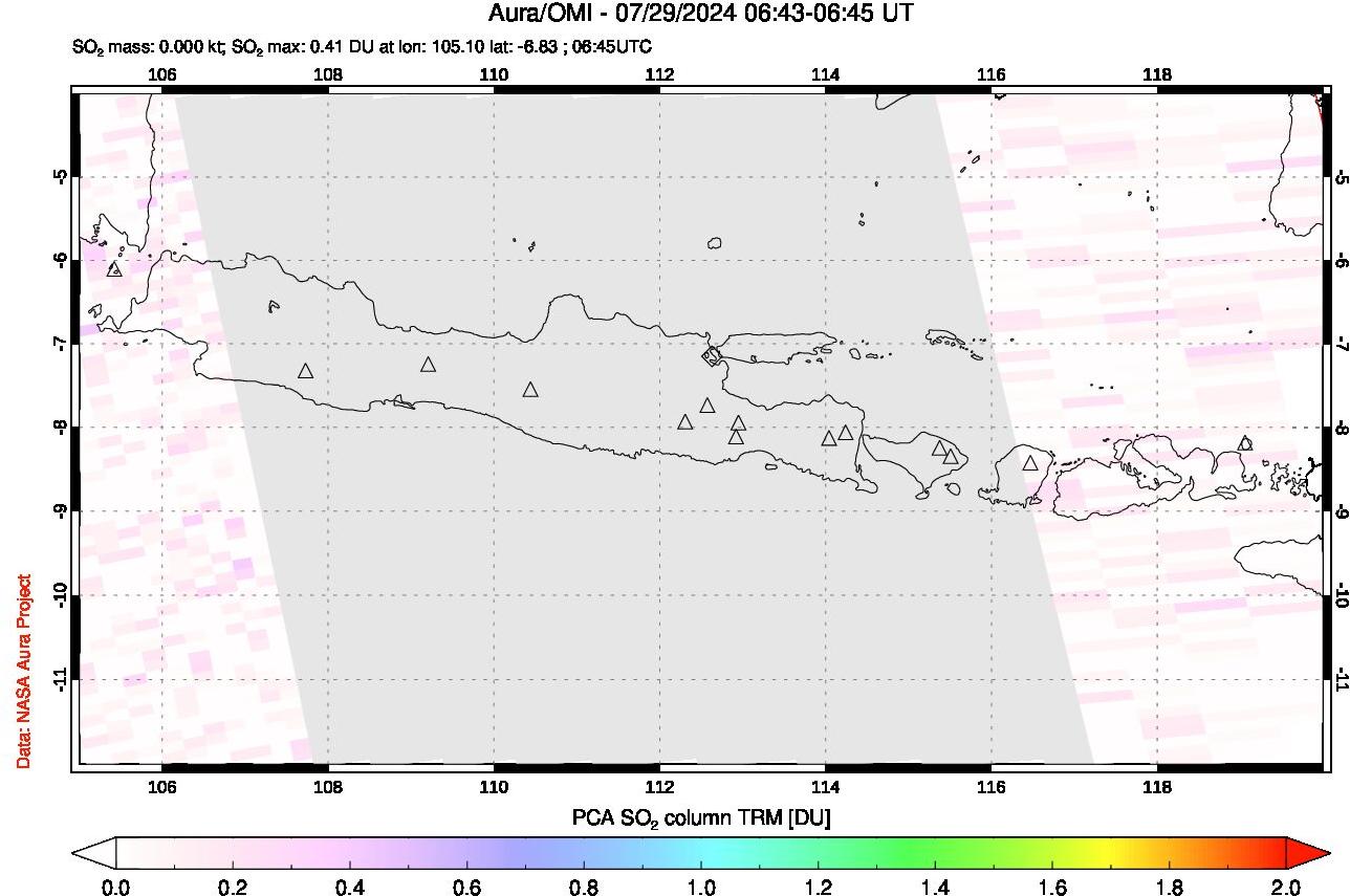 A sulfur dioxide image over Java, Indonesia on Jul 29, 2024.