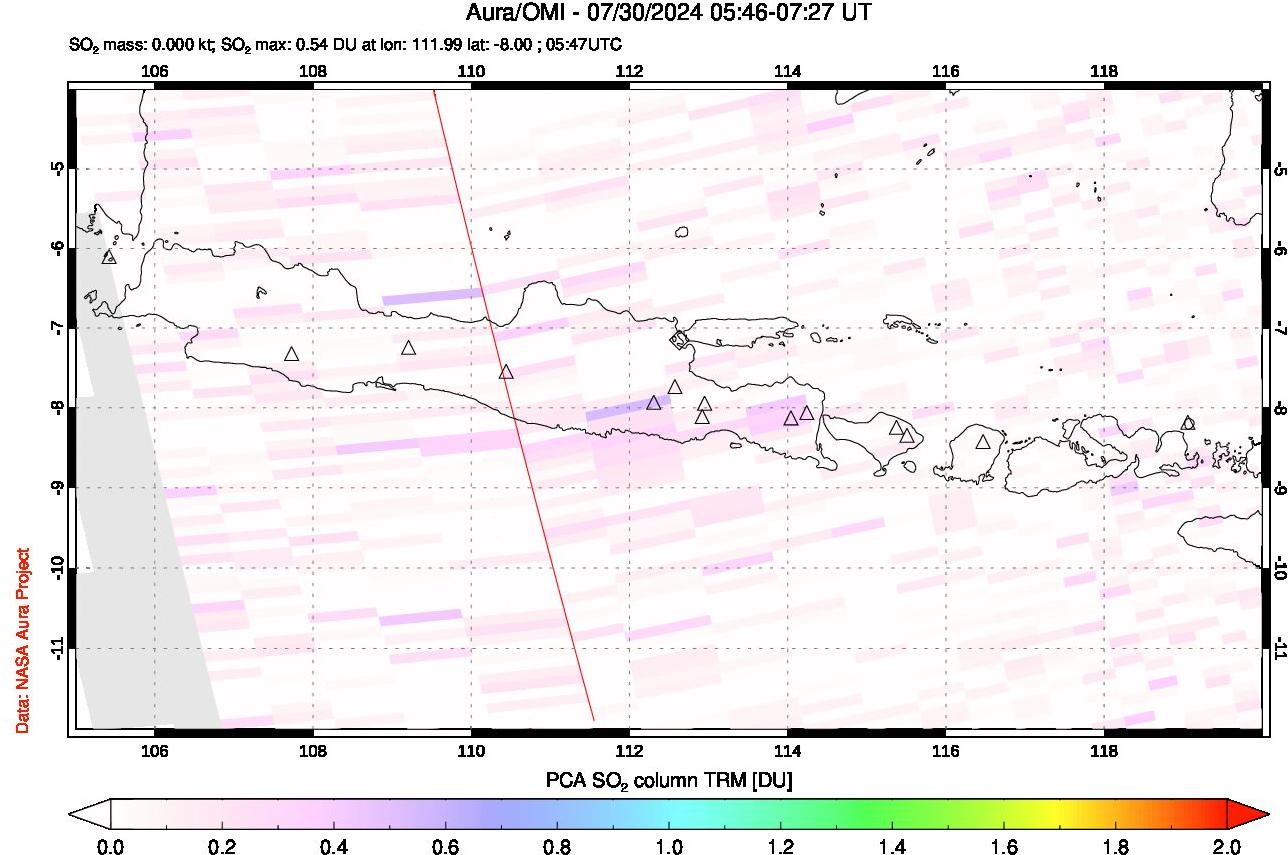 A sulfur dioxide image over Java, Indonesia on Jul 30, 2024.