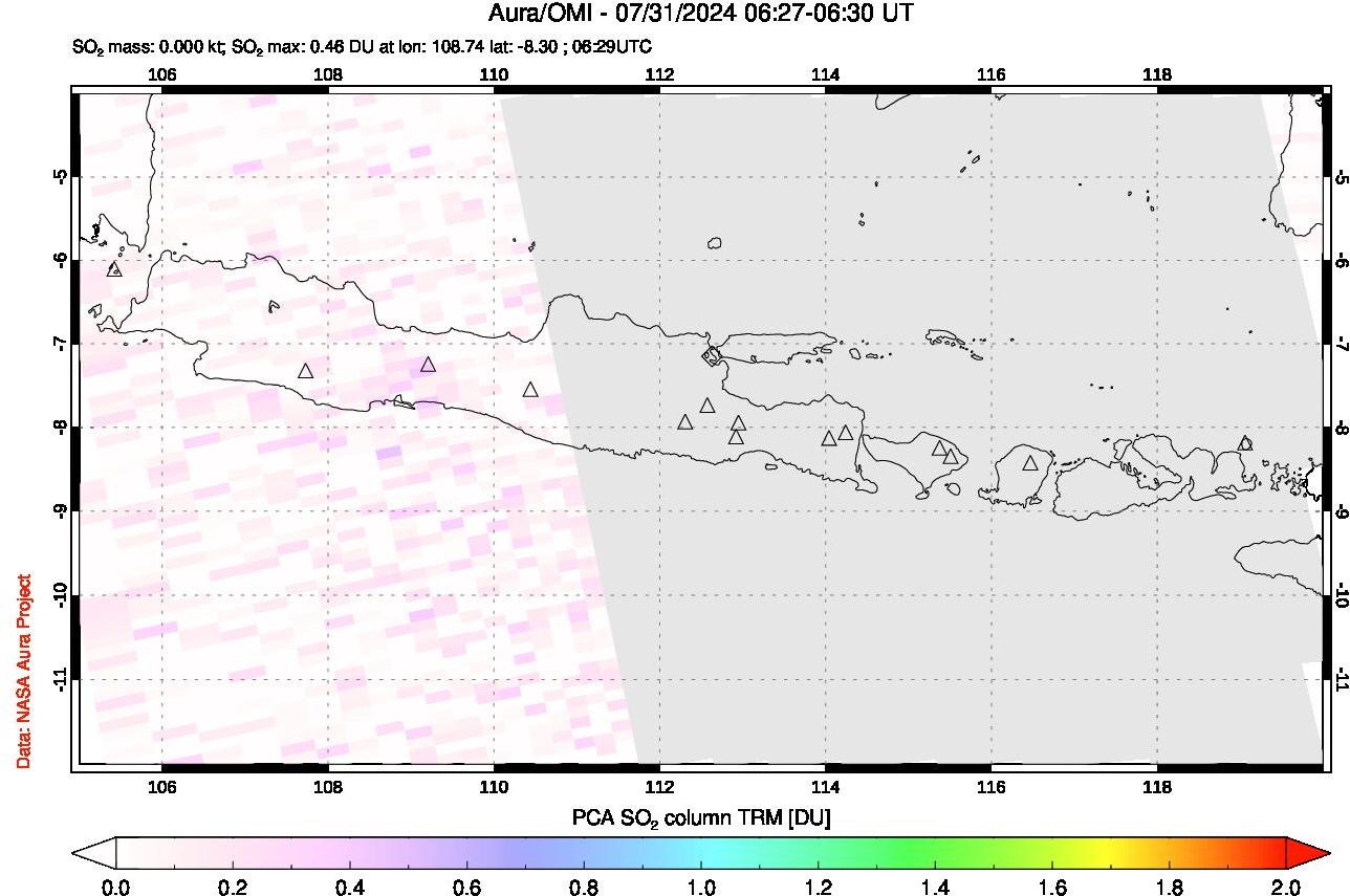 A sulfur dioxide image over Java, Indonesia on Jul 31, 2024.