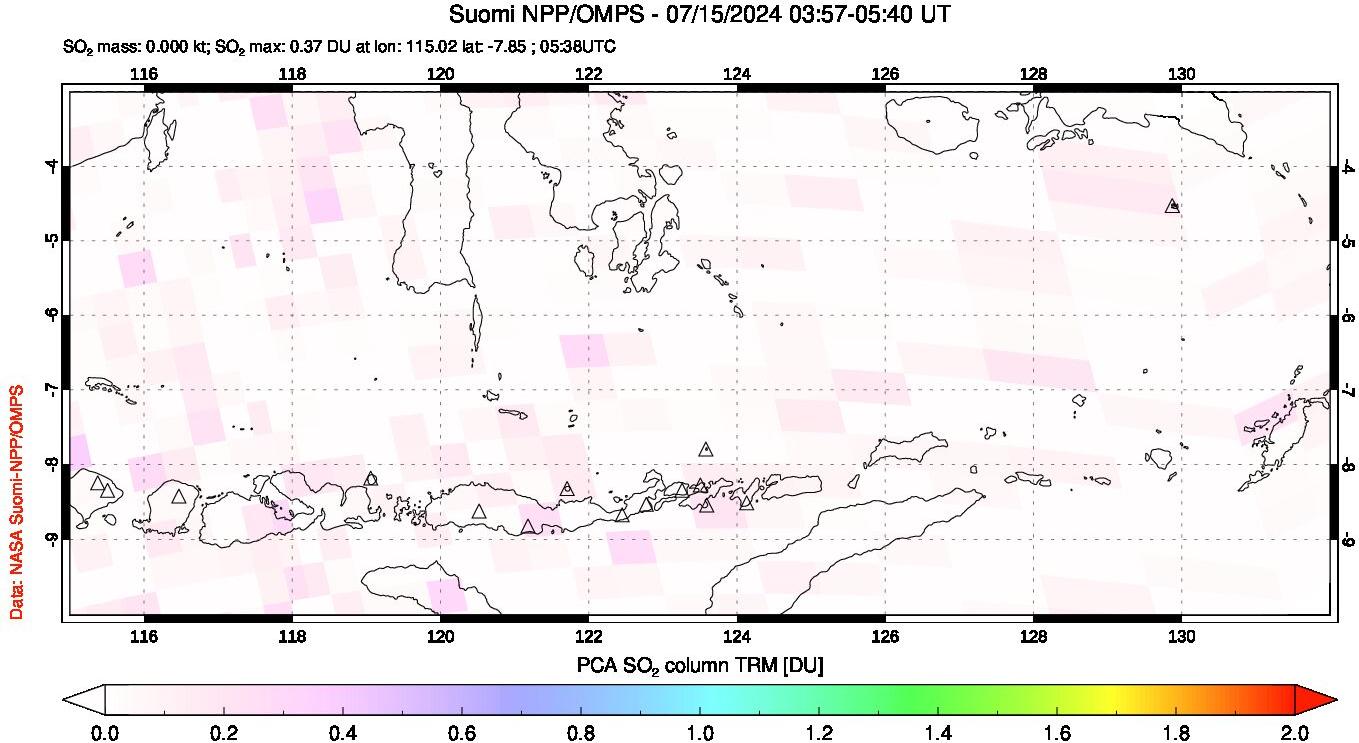 A sulfur dioxide image over Lesser Sunda Islands, Indonesia on Jul 15, 2024.