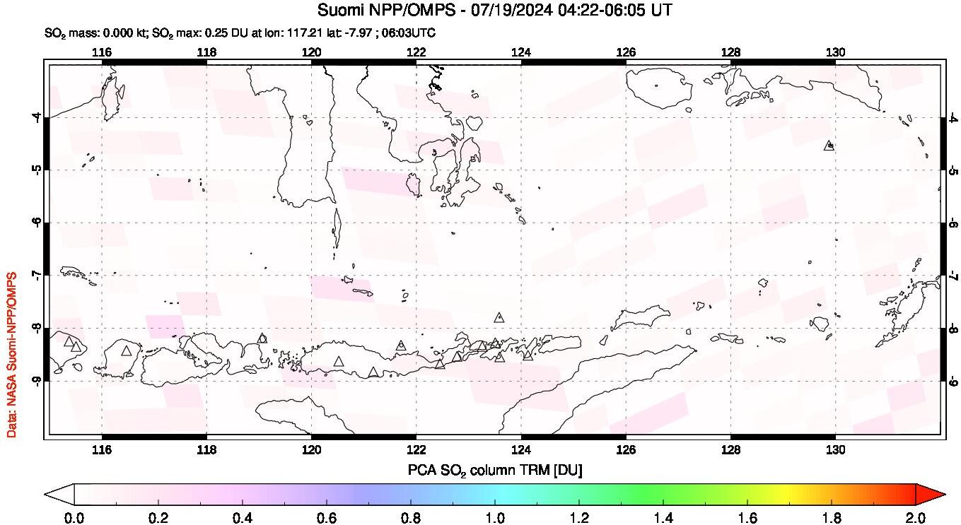 A sulfur dioxide image over Lesser Sunda Islands, Indonesia on Jul 19, 2024.