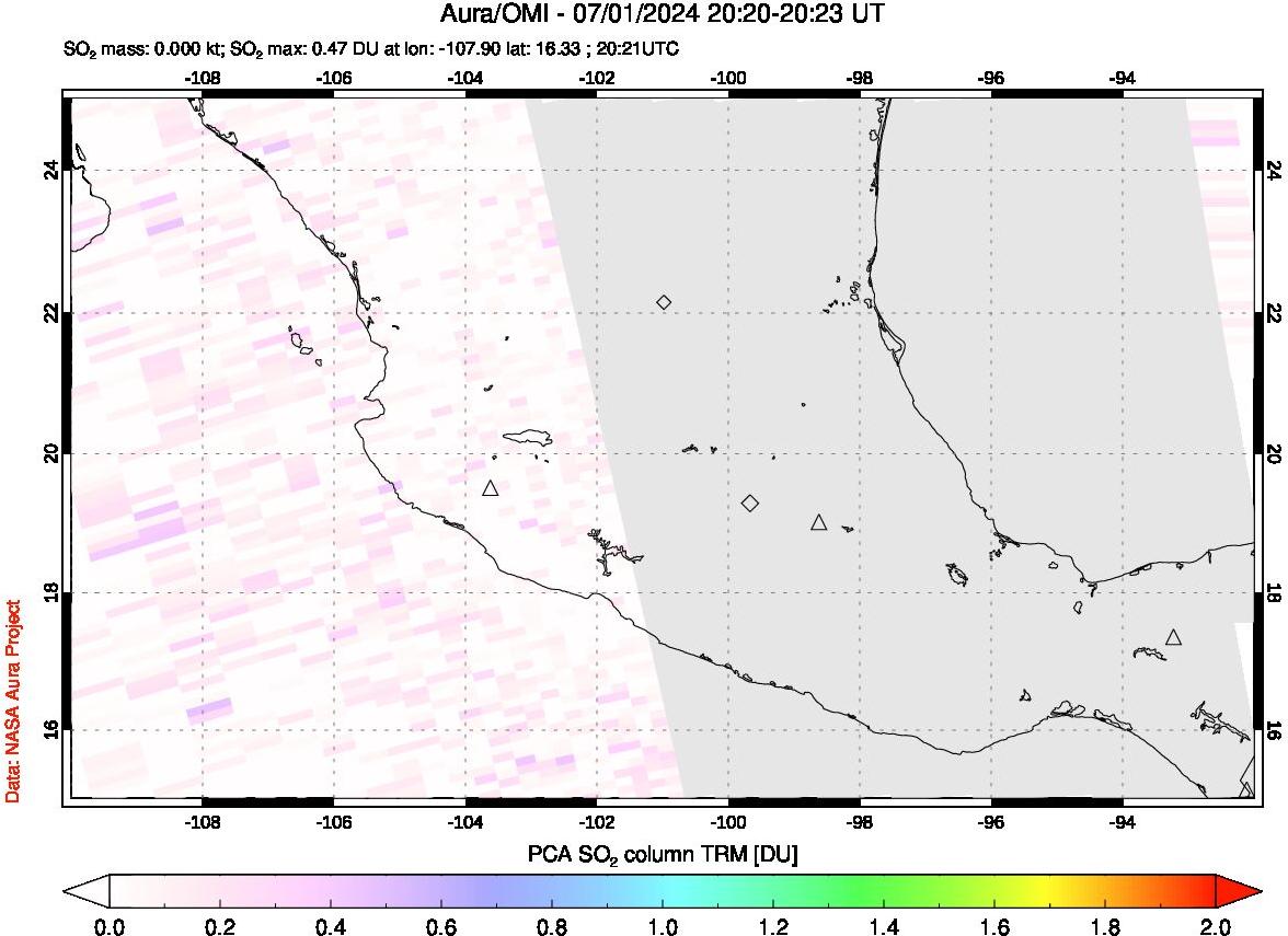 A sulfur dioxide image over Mexico on Jul 01, 2024.