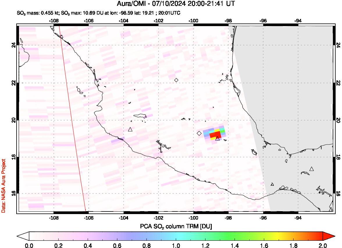 A sulfur dioxide image over Mexico on Jul 10, 2024.