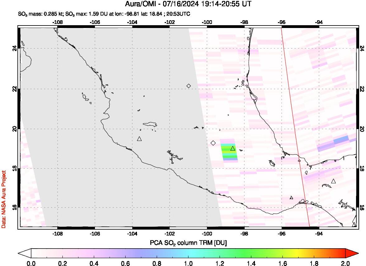 A sulfur dioxide image over Mexico on Jul 16, 2024.