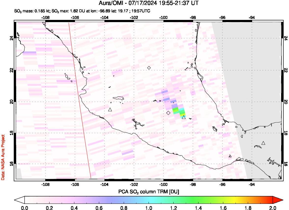 A sulfur dioxide image over Mexico on Jul 17, 2024.